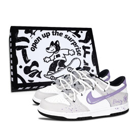 Nike Низкие кроссовки для скейтбординга Dunk Black White, Spring Daisy, устойчивые к истиранию, унисекс, фиолетовые dd1391-100（team883-春日雏菊黑鞋盒） | purple
