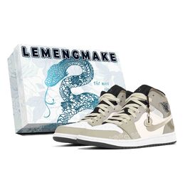Jordan 1. Баскетбольные кроссовки Joy Lemon с противоскользящим покрытием, износостойкие, винтажные, среднего размера, белые, унисекс dq8426-001(team778-蛇来运转s-box) | white