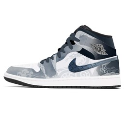 Jordan 1. Износостойкие винтажные баскетбольные кроссовки среднего размера унисекс, синие и белые dq8426-001(team778-福蛇闹春) | blue white
