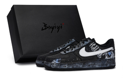 Nike Кроссовки для скейтбординга Air Force 1 унисекс, низкие, черные/белые/серые/фиолетовые cw2288-001(team80-男女星空玫瑰s-box） | black and white gray purple