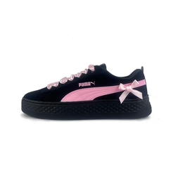 Puma Женские кроссовки для скейтбординга Smash Platform, износостойкие, дышащие, низкие, черно-розовые 366488-02(team352-黑粉蝴蝶结) | black pink