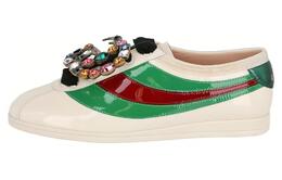 Gucci Кроссовки Falacer из лакированной кожи, белые, красные, с кристаллами, женские 519278 bs7y0 9067 | white green