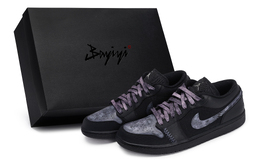 Jordan Баскетбольные кроссовки Air 1 Vintage, унисекс, низкие, черные/фиолетовые hv5968-001(team80-男女浸染废墟s-box) | black purple