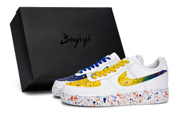 Nike Кроссовки Air Force 1 с низким верхом для скейтборда, противоскользящие, унисекс, белые, желтые, синие cw2288-111(team80-男女蓝黄绘梦s-box) | white yellow blue