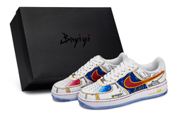 Nike Кроссовки для скейтбординга Air Force 1 унисекс, низкие, белые/синие/красные/желтые cw2288-111(team80-男女款次元高达sbox) | white blue red