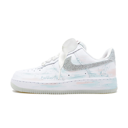 Nike Кроссовки для скейтбординга Air Force 1 Color Block Butterfly с низким верхом, устойчивые к скольжению, женские, белые, синие hq3461-191(team499-撞色蝴蝶) | white blue