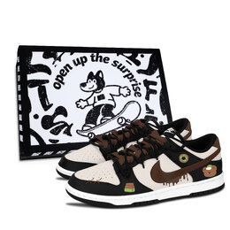 Nike Кроссовки для скейтбординга Dunk Black White с забавным рисунком милого медведя, износостойкие, нескользящие, унисекс dd1391-100（team883-甜熊趣绘黑鞋盒） | brown
