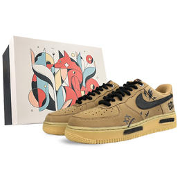 Nike Кроссовки Air Force 1 с низким верхом, противоскользящие и износостойкие, унисекс, черно-коричневые cj9179-200(team40-黑色嘲笑sbox) | black brown