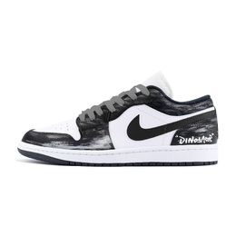 Jordan Баскетбольные кроссовки Air 1 LOW, износостойкие, винтажные, низкие, унисекс, черно-белые 553558-165（team448-灰鞋带） | black white