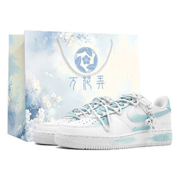 Nike Кроссовки Air Force 1 Floral Dance Heart To Heart-Cerulean Coverage, теплые, низкие, для скейтбординга, унисекс, белые, синие cw2288-111(team113-心心相印蔚蓝box) | white