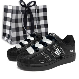 Adidas Кроссовки Superstar 2 Black White Whisper, сумка для покупок, низкие, женские, для скейтбординга ji0079(team1267-黑白絮语box) | black white