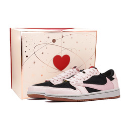 Jordan Баскетбольные кроссовки Travis Scott X Air 1 Vintage, унисекс, низкие, черные, розовые dz4137-700（team肆叁柒-黑粉倒勾礼盒） | black pink