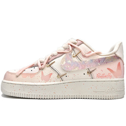 Nike Кроссовки Air Force 1 Mini Gold с изображением бабочки, устойчивые к истиранию, низкие, для скейтбординга, женские, розовые, белые fv3654-111(team307-油画蝴蝶） | pink white