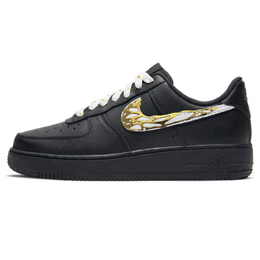 Nike Низкие износостойкие кроссовки для скейтбординга Air Force 1 унисекс, черные, белые, золотые cw2288-001（team562-液态金属-轻） | black white gold