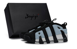 Nike Баскетбольные кроссовки Air More Uptempo унисекс с низким верхом, черные fz3055-001(team80-异空星界蓝灰s-box) | black gray blue gray