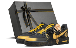 Nike Кроссовки для скейтбординга Air Force 1 Warm, противоскользящие и износостойкие, унисекс, черно-золотые cw2288-001(team127-黑金玫瑰特殊礼盒) | black gold