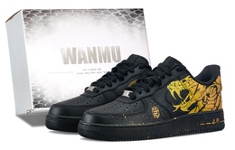 Nike Кроссовки для скейтбординга Air Force 1, унисекс, низкие, золотисто-черные cw2288-001（team144-金蛇纳财） | black gold
