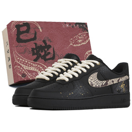 Nike Кроссовки Air Force 1 CNY New Year Of The Snake, износостойкие, низкие, для скейтбординга, унисекс, черные cw2288-001（team509-男女同款黑蟒sbox） | black