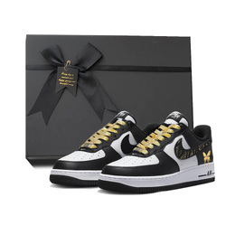 Nike Кроссовки для скейтбординга Air Force 1, унисекс, низкие, белые dv0788-001(team384-洒金蝴蝶 线box) | black white gold