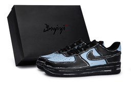 Nike Кроссовки Air Force 1 07 Special Shoe Box с противоскользящим износостойким низким верхом для скейтборда унисекс, черно-голубые cw2288-001(team80-次元夜幕浅蓝s-box） | black light blue/white