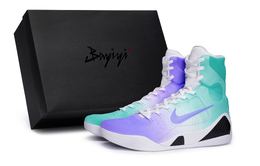 Nike Баскетбольные кроссовки Kobe 9 с высоким берцем и противоскользящим покрытием унисекс, белые, черные, зеленые, фиолетовые fz7335-100(team80-男女苍澜绿紫s-box) | white black green purple