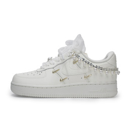 Nike Кроссовки для скейтбординга Air Force 1 с противоскользящим покрытием, износостойкие, женские, белое золото fv3654-111（team448-珍珠空军） | white gold