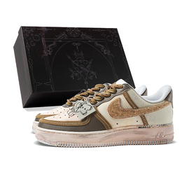 Nike Кроссовки для скейтбординга Air Force 1 с низким верхом, износостойкие, женские, коричневые, черные dd8959-100(team拾柒-女款低帮姜饼人拿铁板鞋) | brown