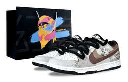 Nike Кроссовки для скейтбординга Dunk Anti Slip, износостойкие, унисекс, белые, серые, коричневые hv1800-101(team257-涂鸦星辰s-box) | white gray brown
