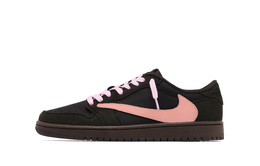 Jordan Баскетбольные кроссовки Travis Scott x Air 1 с низким верхом, износостойкие, дышащие, винтажные, унисекс, черно-розовые dm7866-202(team陆贰肆-焦糖布丁) | black pink