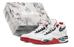 Nike Баскетбольные кроссовки Flight Legacy с нескользящей подошвой, износостойкие, винтажные, унисекс, белые, красные, серые bq4212-100(team107-游雾之鳞box) | white red gray
