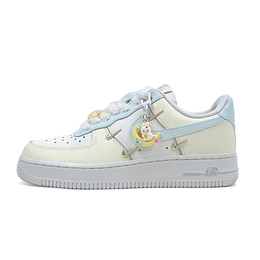 Nike Кроссовки для скейтбординга Air Force 1 с противоскользящим покрытием, женские, белые, желтые, синие fv3654-111(team703-星星月亮兔) | white yellow blue