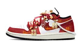 Jordan Баскетбольные кроссовки Air 1 Joyful Bonds Footprints Creation Low Top Vintage унисекс, красные, золотые 553558-132（team726-喜缘婚鞋） | red gold