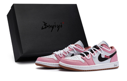 Jordan Баскетбольные кроссовки Air 1 Vintage, женские, низкие, черные dc0774-080(team80-女蝴蝶结小猫sbox) | pink white black