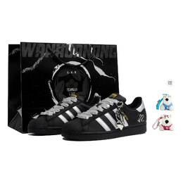 Adidas Низкие противоскользящие износостойкие кроссовки для скейтбординга SUPERSTAR Silver Heart, унисекс, серебристо-черные eg4959(team1023-银心box) | silver black