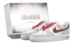 Nike Кроссовки Air Force 1 Auscious Snake, приносящие удачу, с нескользящей подошвой, износостойкие, унисекс, белые, красные cw2288-111（team144-祥蛇献瑞） | white red