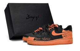Nike Кроссовки для скейтбординга Air Force 1 Love's Advice с низким верхом, износостойкие, унисекс, черно-оранжевые cw2288-001(team80-爱的谏言黑橘s-box) | black orange