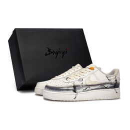 Nike Кроссовки Air Force 1 Windy Crane Call Low-Top для скейтборда унисекс бежевые черные белые cw2288-111(team80-男女风起鹤鸣s-box) | beige black white