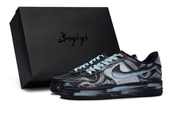 Nike Кроссовки Air Force 1 с низким верхом для скейтборда, противоскользящие, унисекс, черные, серебристо-синие cw2288-001(team80-祥瑞蛇灵蓝s-box) | black silver blue