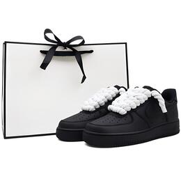 Nike Кроссовки Air Force 1 для скейтбординга, износостойкие, низкие, унисекс, черные, белые cw2288-001（team91-空军黑武士 白绳礼袋2） | black white