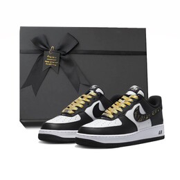 Nike Кроссовки для скейтбординга Air Force 1, унисекс, низкие, белые dv0788-001(team384-洒金流年box) | black white gold