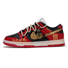 Nike Кроссовки для скейтбординга Dunk с противоскользящим износостойким верхом, унисекс, черные, красные, золотые fd9762-061(teamthree-招财进宝黑红金) | black red gold