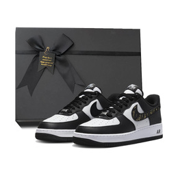 Nike Кроссовки Air Force 1 с противоскользящим и износостойким балансирующим низким верхом для скейтборда, унисекс, белые, черные dv0788-001(team384-星光点点box) | black gold