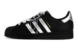 Adidas SUPERSTAR Противоскользящие и износостойкие легкие низкие кроссовки для скейтбординга унисекс, черные, серебристые eg4959(team119-银光碎片) | black silver