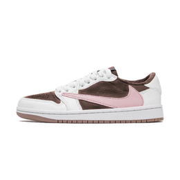 Jordan Баскетбольные кроссовки Travis Scott x Air 1 с амортизацией и противоскользящим эффектом, винтажные, унисекс, белые, коричневые, розовые dz4137-700（team肆叁柒-白棕粉倒钩） | white brown pink