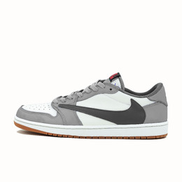 Jordan Баскетбольные кроссовки Travis Scott x Air 1 с амортизацией, нескользящие, винтажные, низкие, унисекс, белые, серые dz4137-700（team肆叁柒-灰倒钩） | white gray