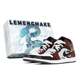 Jordan 1. Баскетбольные кроссовки Joy Lemon, износостойкие, нескользящие, винтажные, среднего размера, красные, унисекс dq8426-001(team778-福蛇迎春s-box) | red