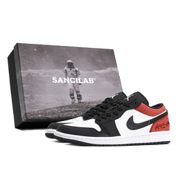 Jordan Баскетбольные кроссовки Air 1 Anti Slip, износостойкие, низкие, винтажные, унисекс, черные, красные 553558-043(team578-烈焰星云s-box) | black