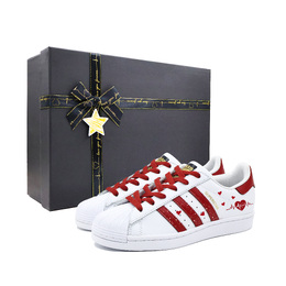 Adidas Кроссовки для скейтбординга SUPERSTAR с противоскользящим покрытием, износостойкие, унисекс, белые, красные eg4958(team867-心电感应星愿礼盒sbox) | white red