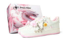 Nike Кроссовки Air Force 1 Pink Romantic Pink Box с антискользящей амортизацией, низкие, женские, цвета экрю hv5992-111（team459-粉色浪漫粉礼盒） | ecru