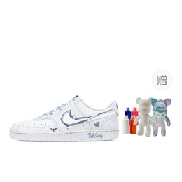 Nike Кроссовки Court Vision 1 Heartfelt Night Blue, Fluid Bear, износостойкие, низкие, для скейтбординга, мужские, сине-белые dh2987-101(team683-心夜蓝语-流体熊) | blue white